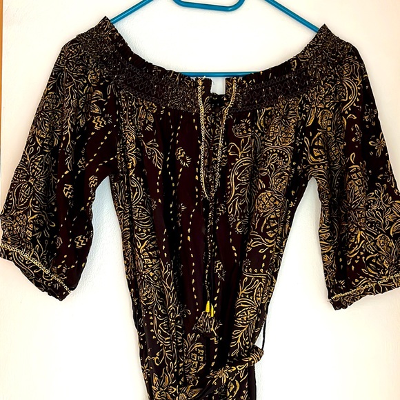 Poupette St Barths Black and gold slit side maxi dress - Picture 2 of 4